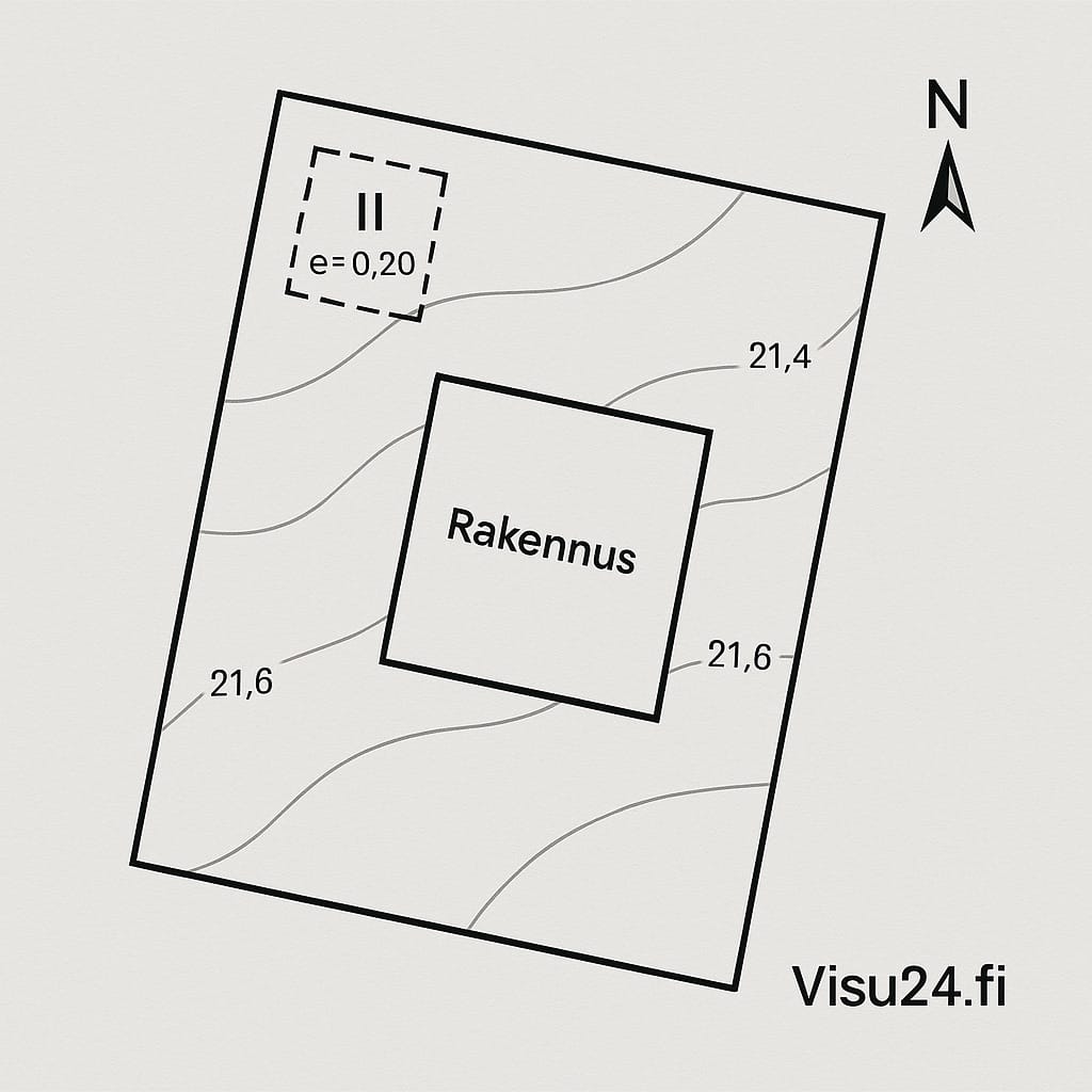 Visu24.fi - bilde av tomteplan med planmarkeringer og grenser