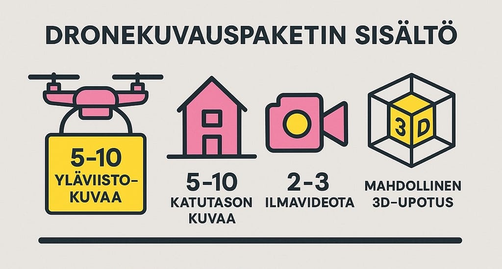 Vad Visu24s drönarbilder inkluderar – en visuell infografik av innehållet och leveranspaketet - Visu24.fi