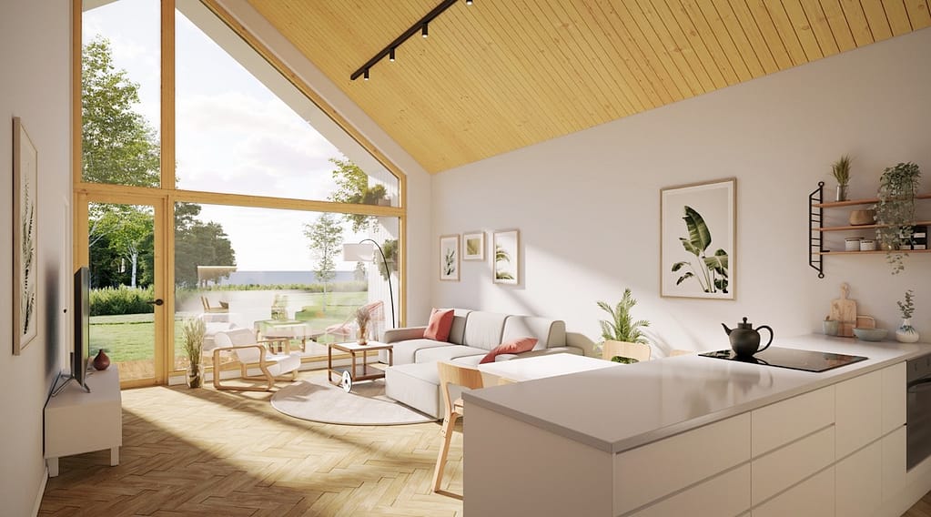 Visualisierung zeigt die Atmosphäre der fertigen Wohnung – 3D Innenansicht von Visu24