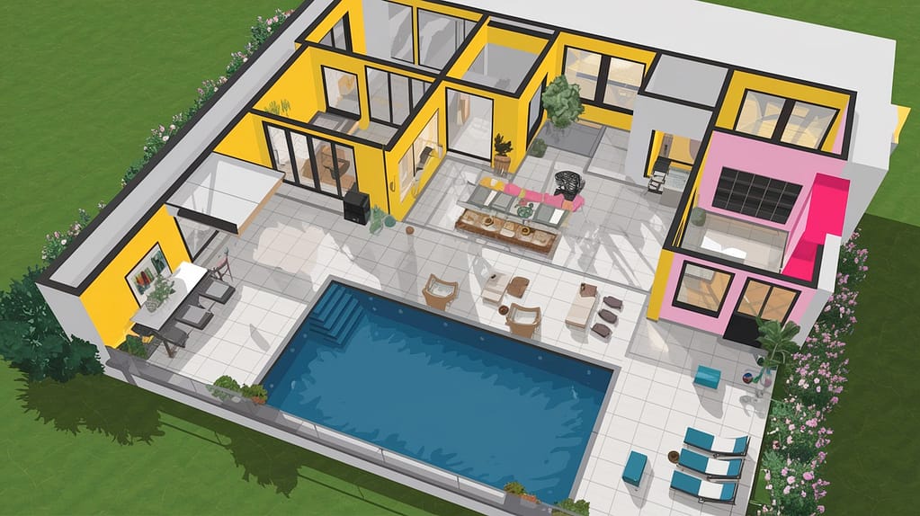 Visu24 - Realistic 3D floor plan with furniture and detailed textures, showing the apartment layout from above