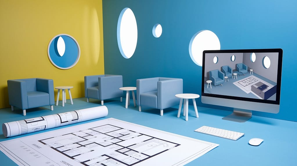 Visu24 - Realistic 3D floor plan with furniture and detailed textures, showing the apartment layout from above