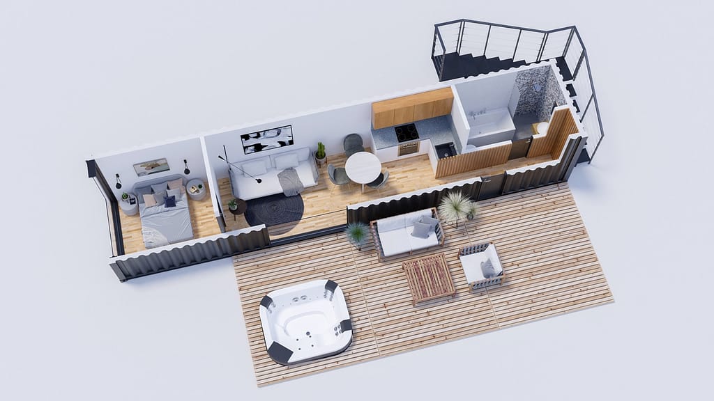 The 3D floor plan nicely illustrates the space solution - Vellogs' reference work