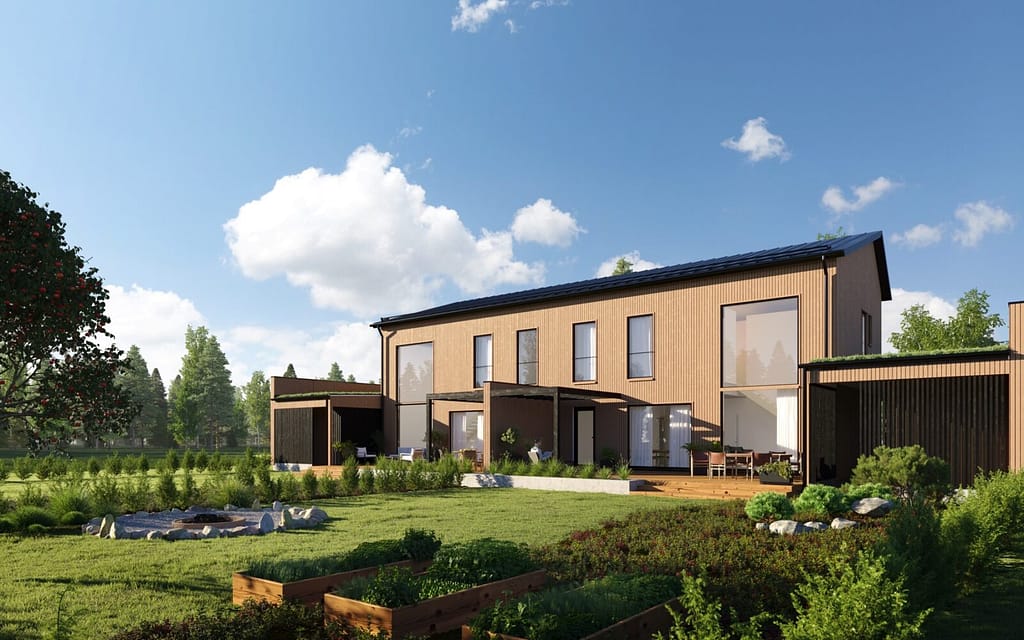 Ett exempel på friluftsliv från bakgården | 3D-visualiseringar, visuella bilder, exteriörbilder, renderingar, exteriörbilder, fasadbilder | Visu24.fi