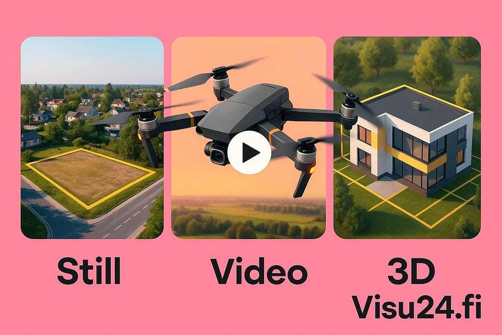Flygfoton, videor och 3D-observationsbilder kombinerade – mångsidig drönarfotografering med en beställning från Visu24-tjänsten