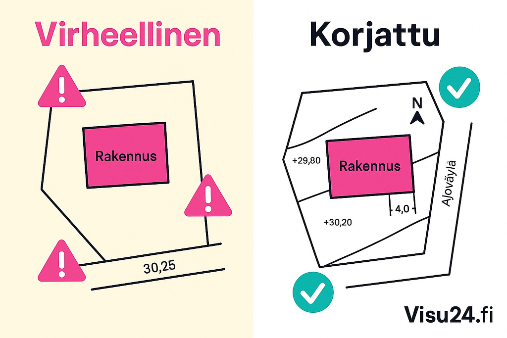 Visu24 - feil og korrigert versjon av situasjonsplanen side om side