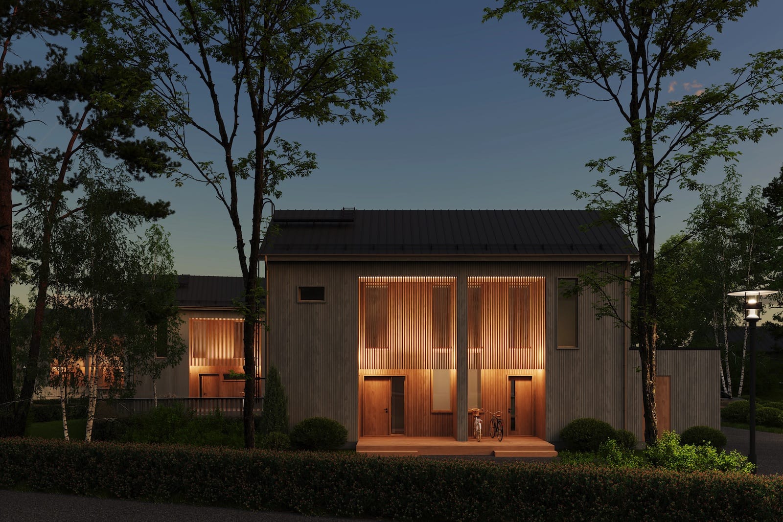 Exempel på 3D-visualisering | Exteriör vy, skymning | Observationsbilder | Avkoppling | Visu24.fi