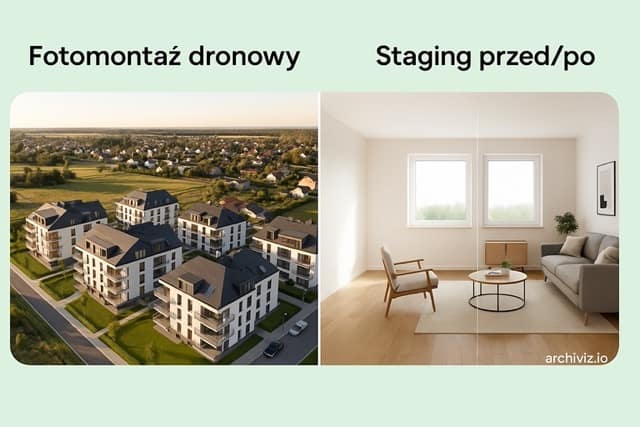 wizualizacje architektoniczne – projekty 3D od Visu24 zintegrowane z fotografią lotniczą i cyfrowym stagingiem