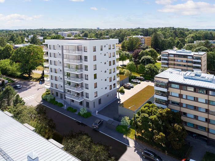 3D-visualisointi ulkopuolelta kerrostaloon Visu24.fi